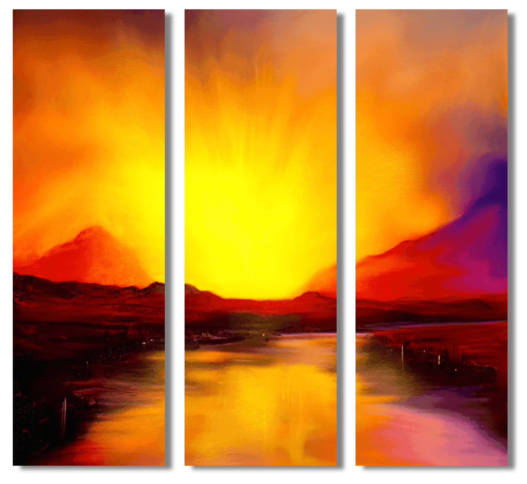 Skye Sunset Painting Signed Fine Art Triptych Canvas