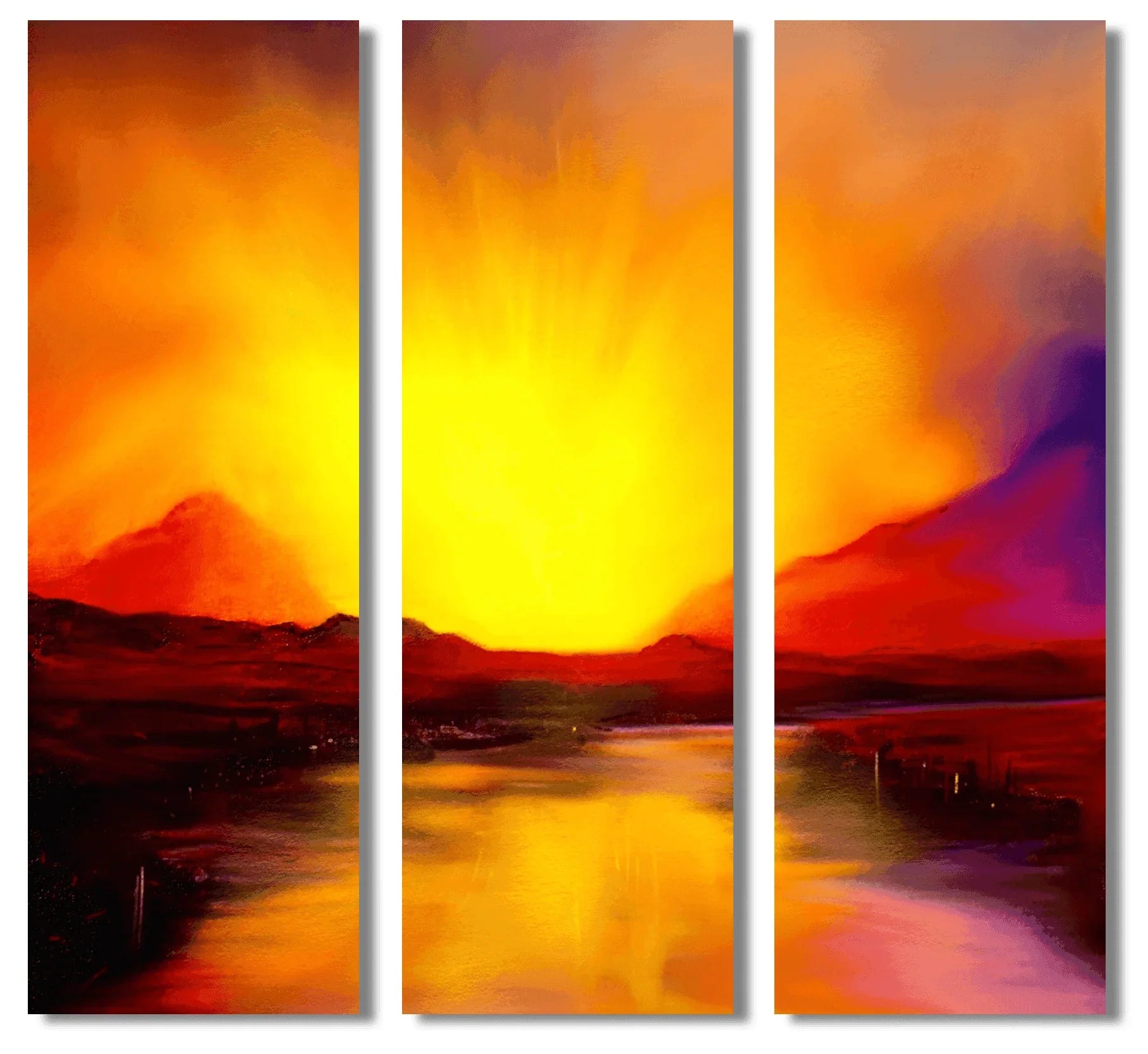Skye Sunset Triptych | Statement Interior Wall Art from Scotland - Gallery Worldwide Shipping Triptych Sunset Landscape Scottish Landscape