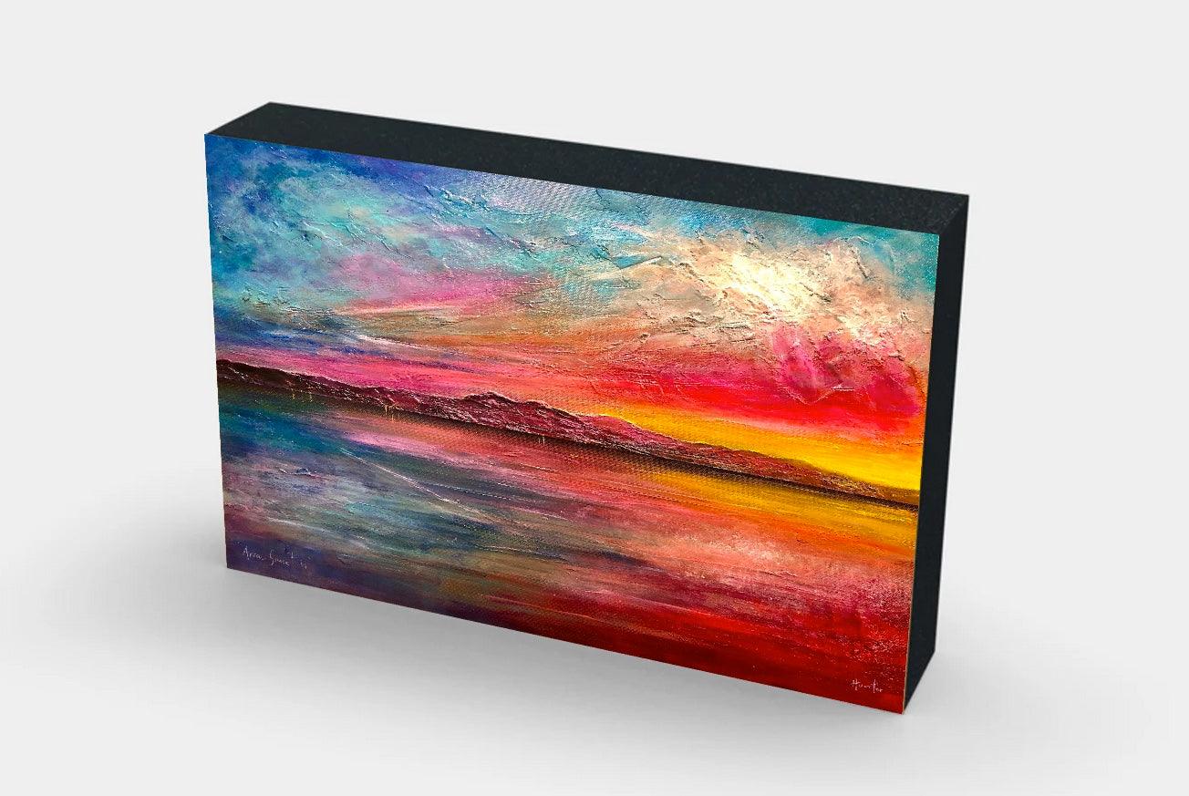 Skye Sunset Wooden Art Block-Wooden Art Blocks-Skye Art Gallery-Paintings, Prints, Homeware, Art Gifts From Scotland By Scottish Artist Kevin Hunter