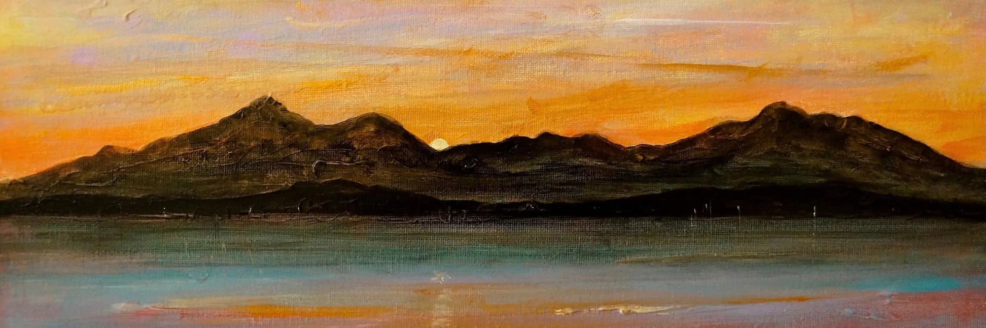 The Sleeping Warrior Arran Original Panoramic Painting on Canvas - Art Gallery Scotland Worldwide Shipping Paintings and Prints by Artist