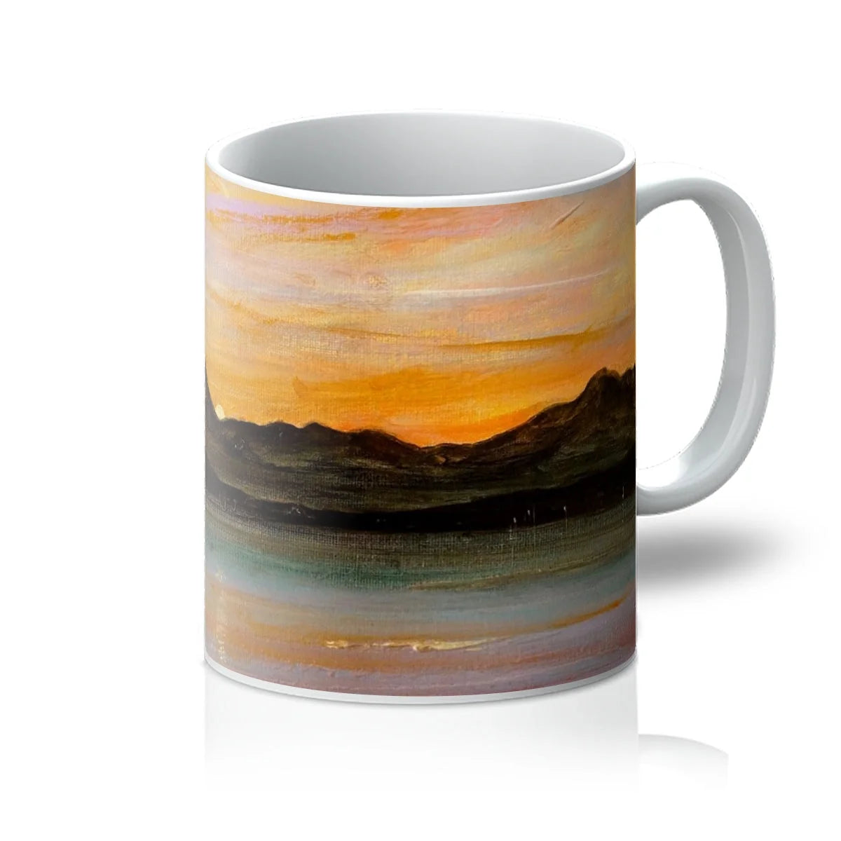 The Sleeping Warrior Arran Mug - Art Gallery Scotland Worldwide Shipping White Ceramic Mug Scottish Landscape by Artist Hunter Featuring