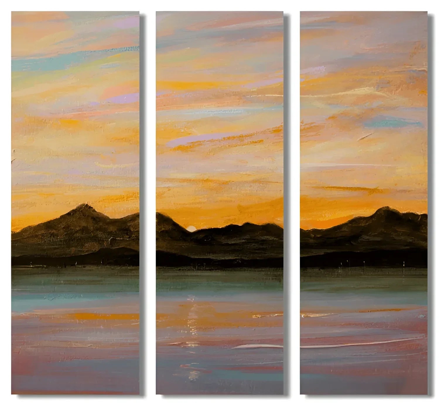 Sleeping Warrior Arran Triptych | Statement Interior Wall Art from Scotland - Gallery Worldwide Shipping Triptych Landscape Painting