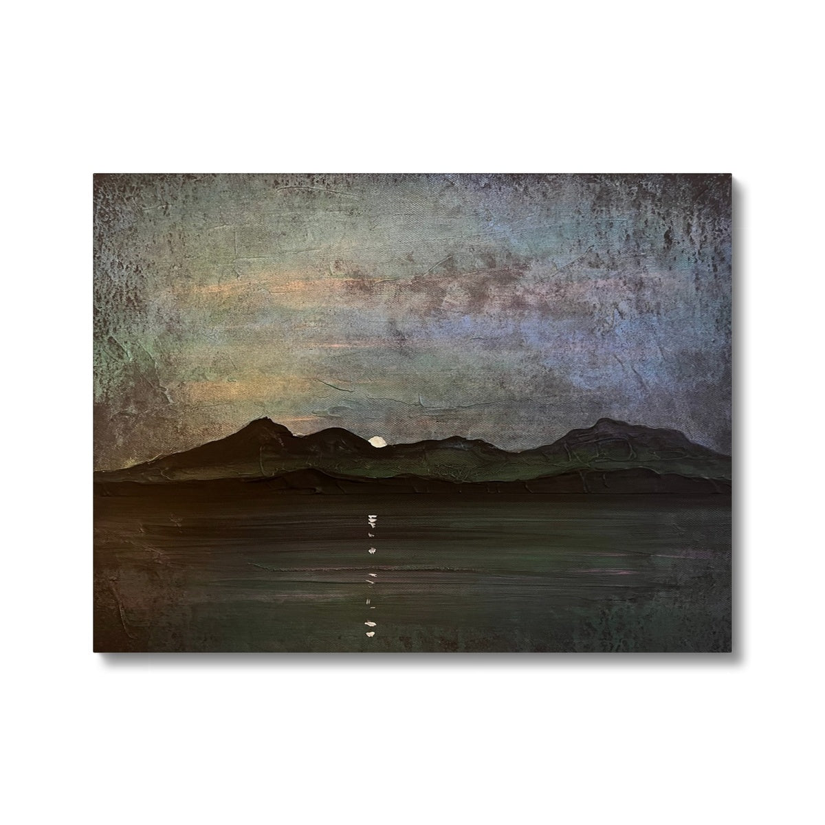 Sleeping Warrior Moonlight Arran Painting | Canvas From Scotland-Contemporary Stretched Canvas Prints-Arran Art Gallery-24"x18"-Paintings, Prints, Homeware, Art Gifts From Scotland By Scottish Artist Kevin Hunter