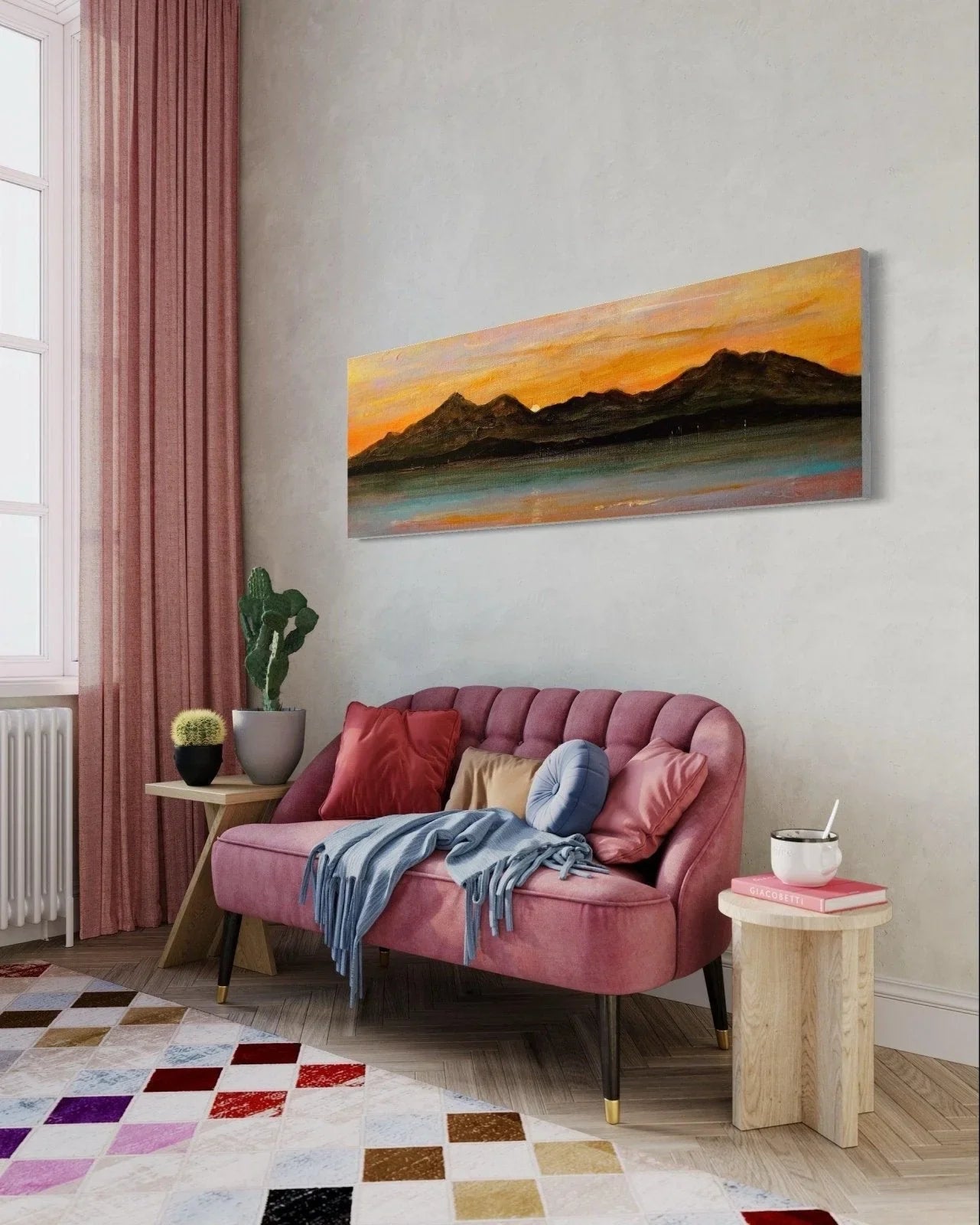 The Sleeping Warrior | Statement Interior Wall Art from Scotland - Arran Gallery Worldwide Shipping Pink Velvet Loveseat Scottish Landscape