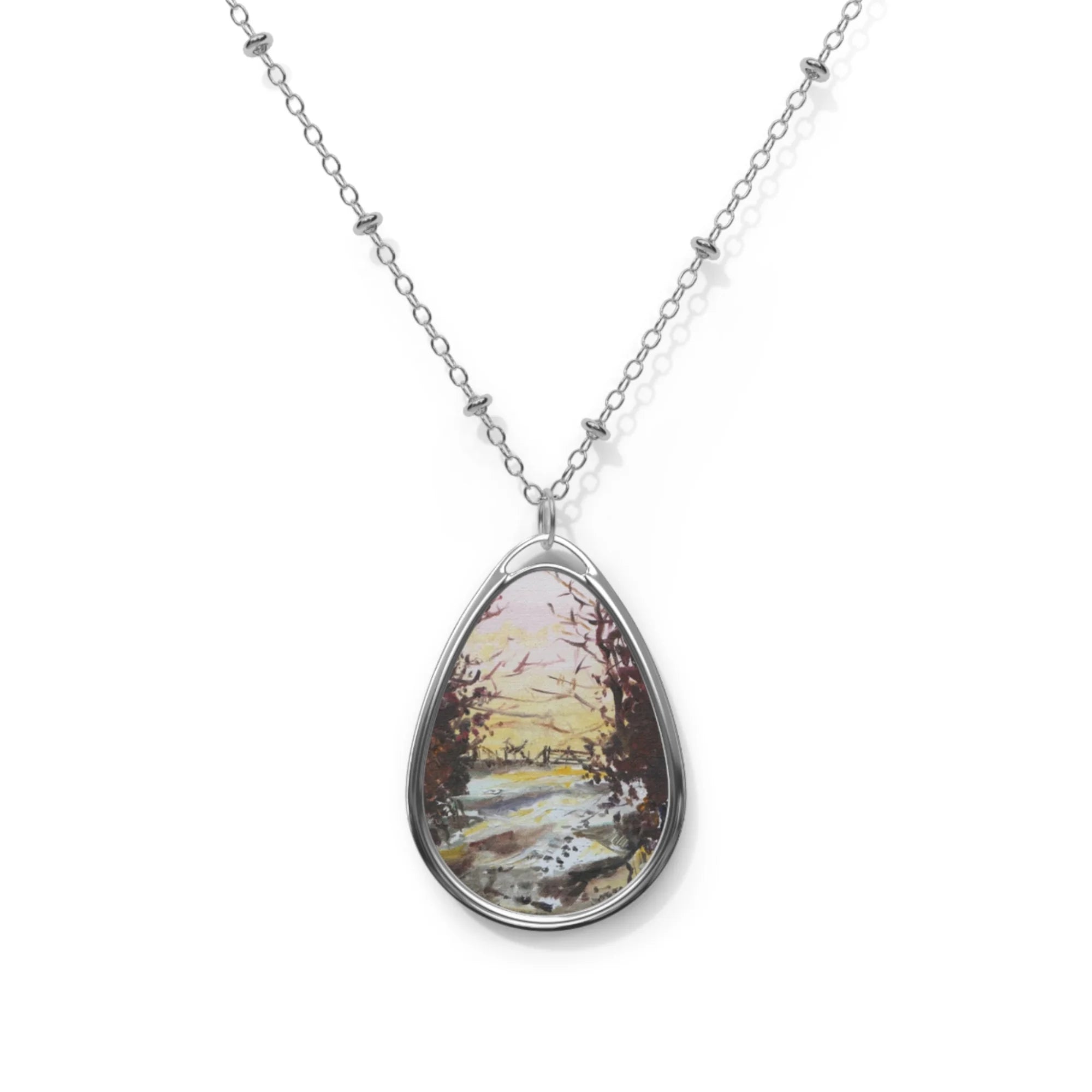 Snow Above Lunderston | Scottish Art Jewellery | Necklace - River Clyde Gallery Scotland Worldwide Shipping Silver-colored Teardrop Pendant
