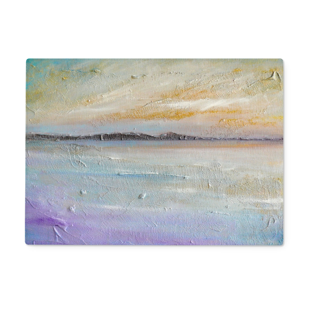 Sollas Beach North Uist Art Gifts Glass Chopping Board | Hebridean Islands Art Gallery | Paintings, Prints, Homeware and Art Gifts From Scotland By Scottish Artist Kevin Hunter