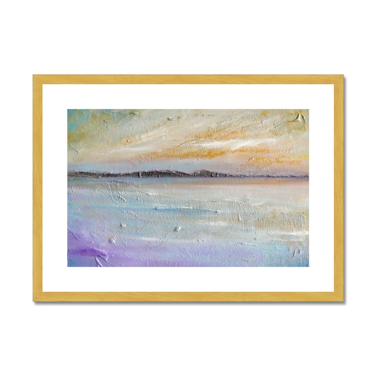 Sollas Beach North Uist Painting | Antique Framed & Mounted Prints From Scotland-Antique Framed & Mounted Prints-Hebridean Islands Art Gallery-A2 Landscape-Gold Frame-Paintings, Prints, Homeware, Art Gifts From Scotland By Scottish Artist Kevin Hunter