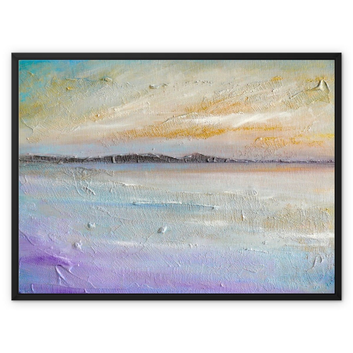 Sollas Beach North Uist Painting | Framed Canvas From Scotland-Floating Framed Canvas Prints-Hebridean Islands Art Gallery-32"x24"-Black Frame-Paintings, Prints, Homeware, Art Gifts From Scotland By Scottish Artist Kevin Hunter