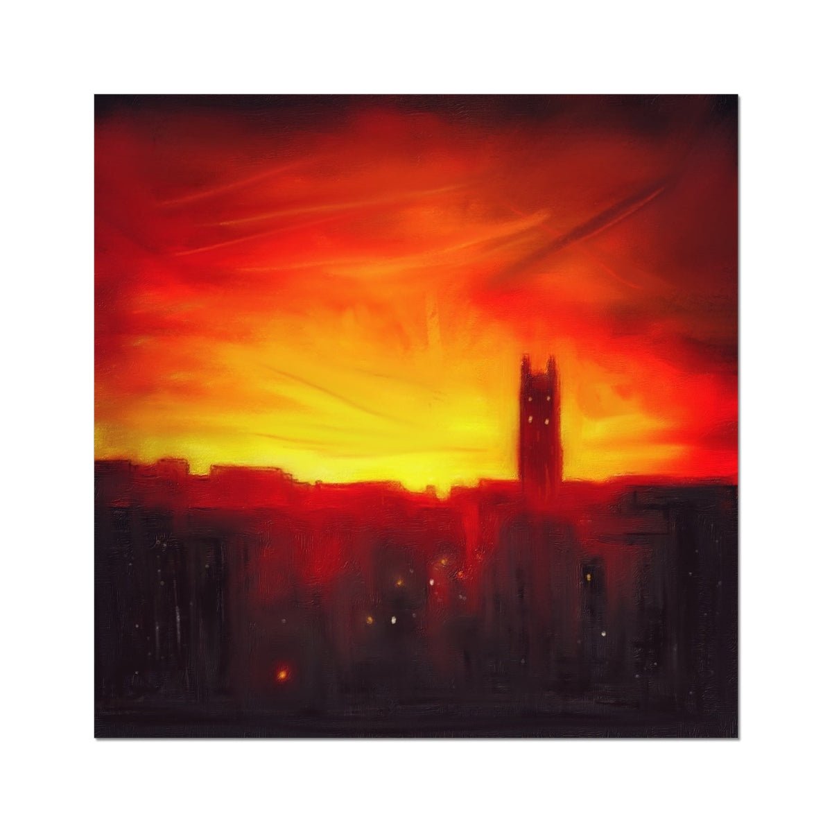 St Stephen's Church Sunset Painting | Fine Art Prints From Scotland-Unframed Prints-Edinburgh & Glasgow Art Gallery-24"x24"-Paintings, Prints, Homeware, Art Gifts From Scotland By Scottish Artist Kevin Hunter