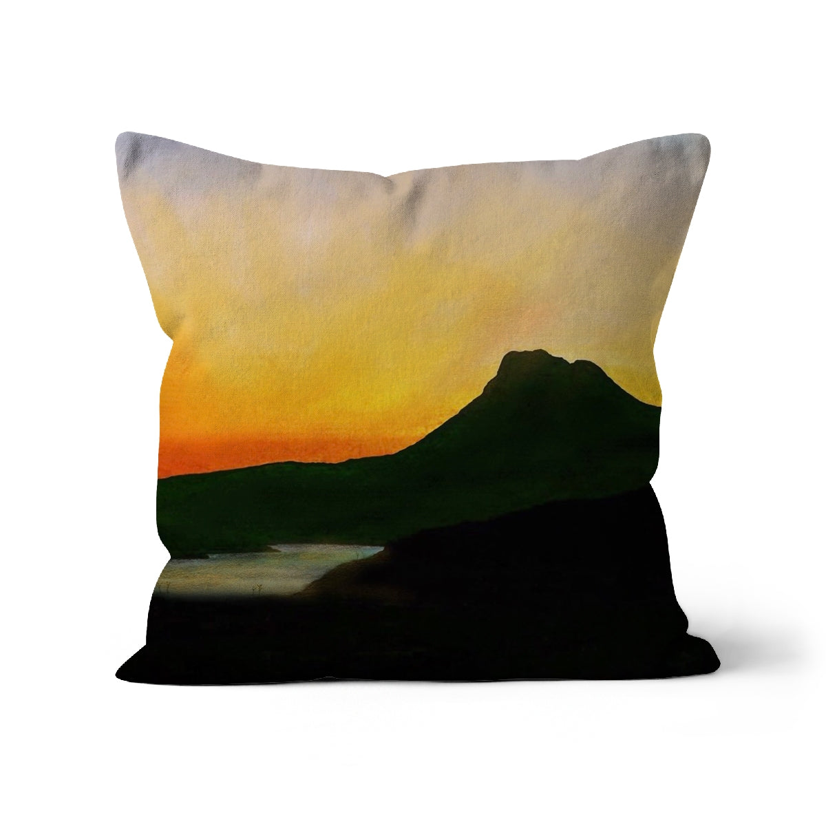 Stac Pollaidh Dusk Art Gifts Cushion | Scottish Lochs &amp; Mountains Art Gallery | Paintings, Prints, Homeware and Art Gifts From Scotland By Scottish Artist Kevin Hunter