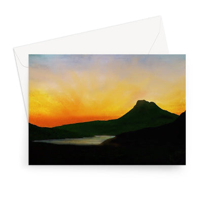 Stac Pollaidh Dusk Scottish Art Gifts Greeting Card | Scottish Lochs &amp; Mountains Art Gallery | Paintings, Prints, Homeware and Art Gifts From Scotland By Scottish Artist Kevin Hunter