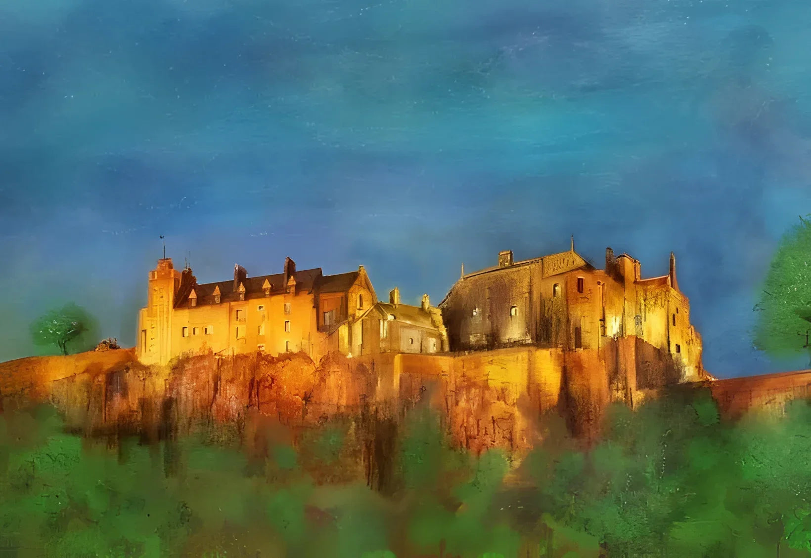 Stirling Castle - Historic & Iconic Art Gallery Scotland Worldwide Shipping Illuminated Castle Atop Scottish Castles Paintings and Fine