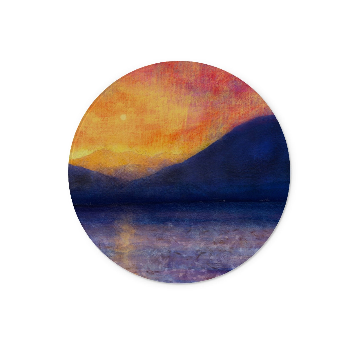 Sunset Approaching Mull Art Gifts Glass Chopping Board | Hebridean Islands Art Gallery | Paintings, Prints, Homeware and Art Gifts From Scotland By Scottish Artist Kevin Hunter