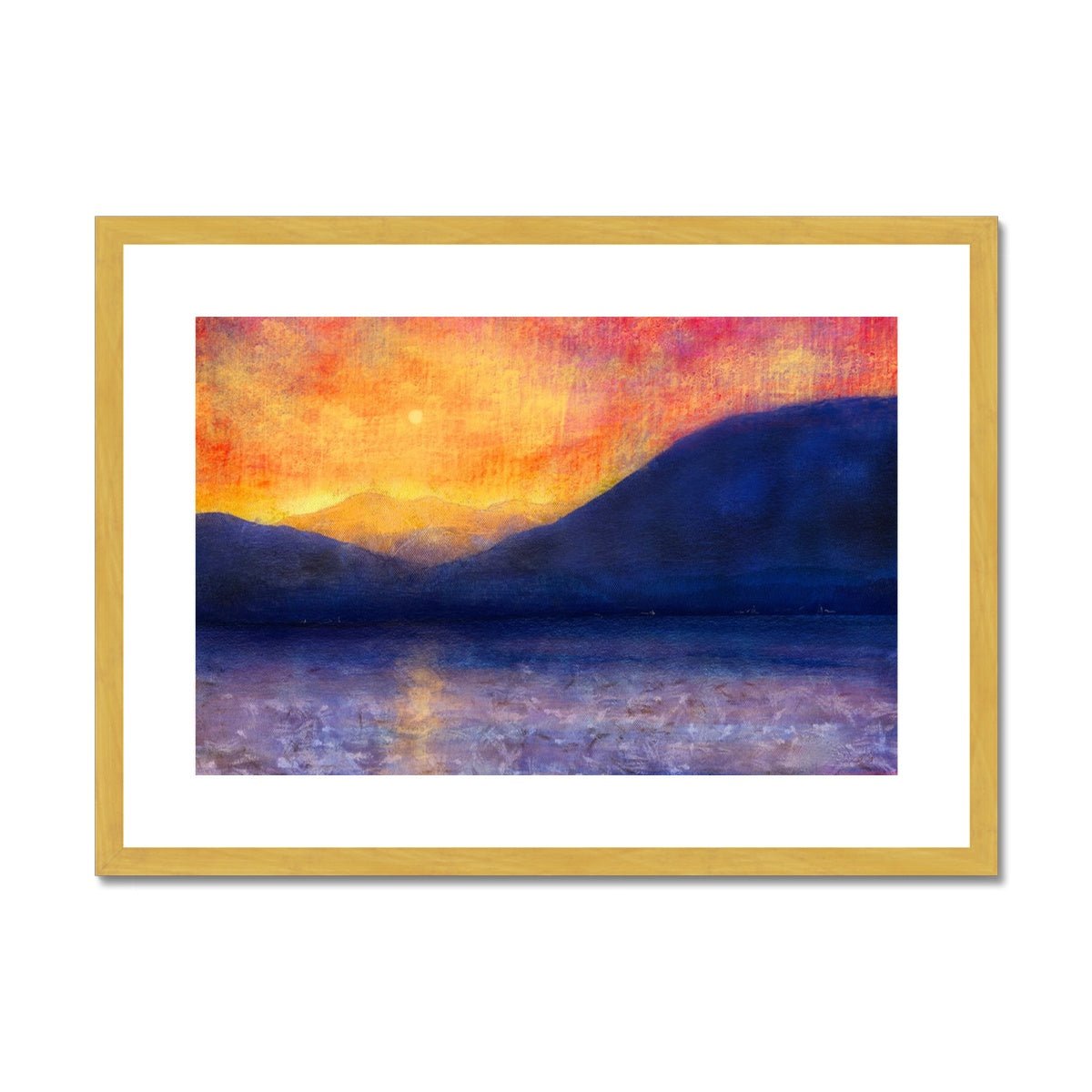 Sunset Approaching Mull Painting | Antique Framed & Mounted Prints From Scotland-Antique Framed & Mounted Prints-Hebridean Islands Art Gallery-A2 Landscape-Gold Frame-Paintings, Prints, Homeware, Art Gifts From Scotland By Scottish Artist Kevin Hunter