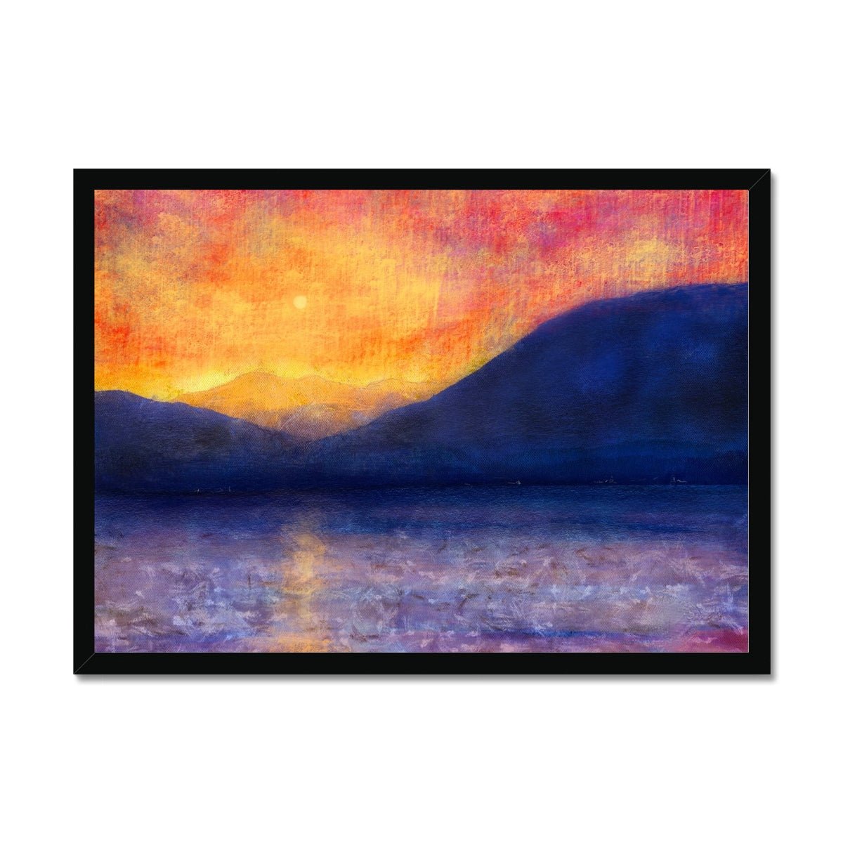 Sunset Approaching Mull Painting | Framed Prints From Scotland-Framed Prints-Hebridean Islands Art Gallery-A2 Landscape-Black Frame-Paintings, Prints, Homeware, Art Gifts From Scotland By Scottish Artist Kevin Hunter
