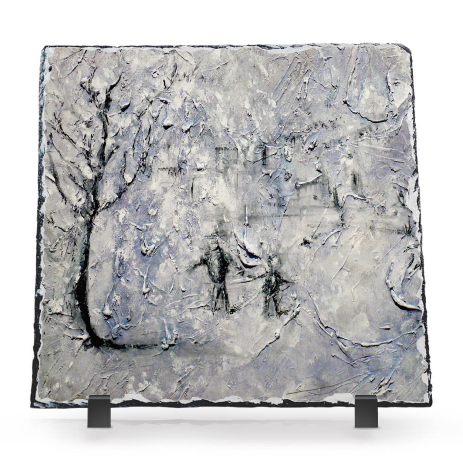 Father Daughter Snow Scottish Slate Art | Abstract & Impressionistic Art Gallery | Paintings, Prints, Homeware and Art Gifts From Scotland By Scottish Artist Kevin Hunter