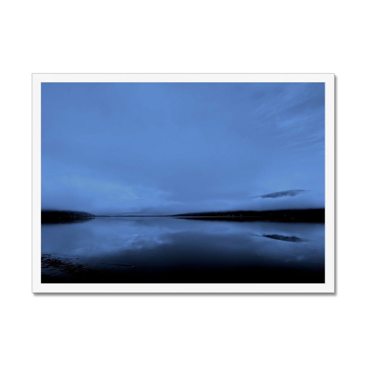 The Blue Hour Loch Fyne Painting | Framed Prints From Scotland-Framed Prints-Scottish Lochs & Mountains Art Gallery-A2 Landscape-White Frame-Paintings, Prints, Homeware, Art Gifts From Scotland By Scottish Artist Kevin Hunter