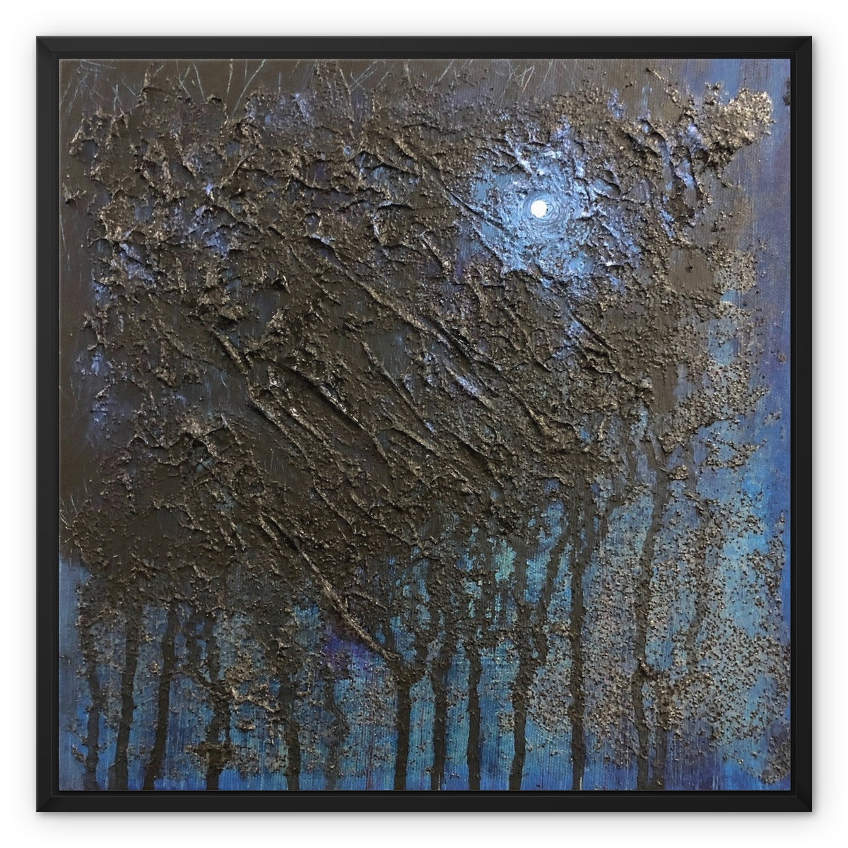 The Blue Moon Wood Abstract Painting | Framed Canvas From Scotland