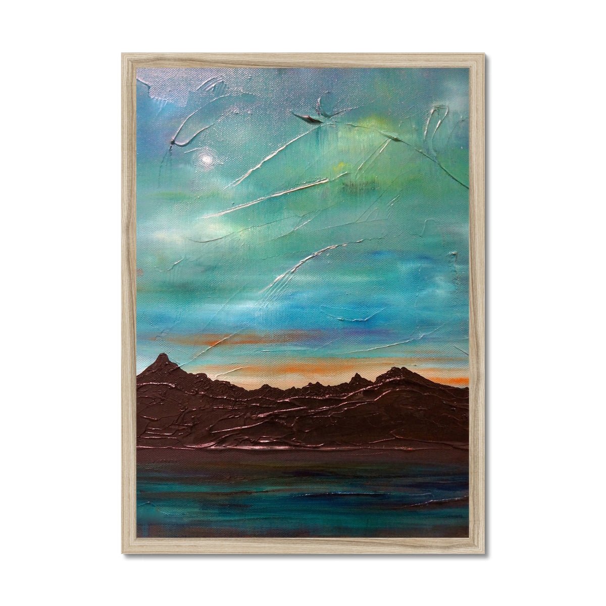 The Cuillin From Elgol Skye Painting | Framed Prints From Scotland-Framed Prints-Skye Art Gallery-A2 Portrait-Natural Frame-Paintings, Prints, Homeware, Art Gifts From Scotland By Scottish Artist Kevin Hunter