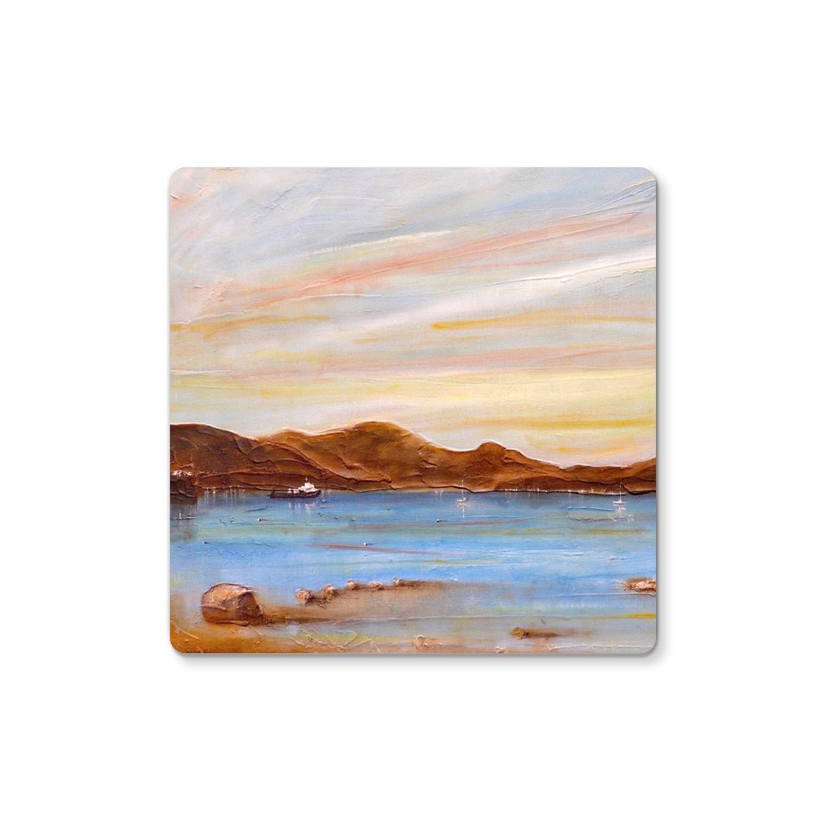 The Last Ferry To Dunoon Art Gifts Coaster-Coasters-River Clyde Art Gallery-2 Coasters-Paintings, Prints, Homeware, Art Gifts From Scotland By Scottish Artist Kevin Hunter