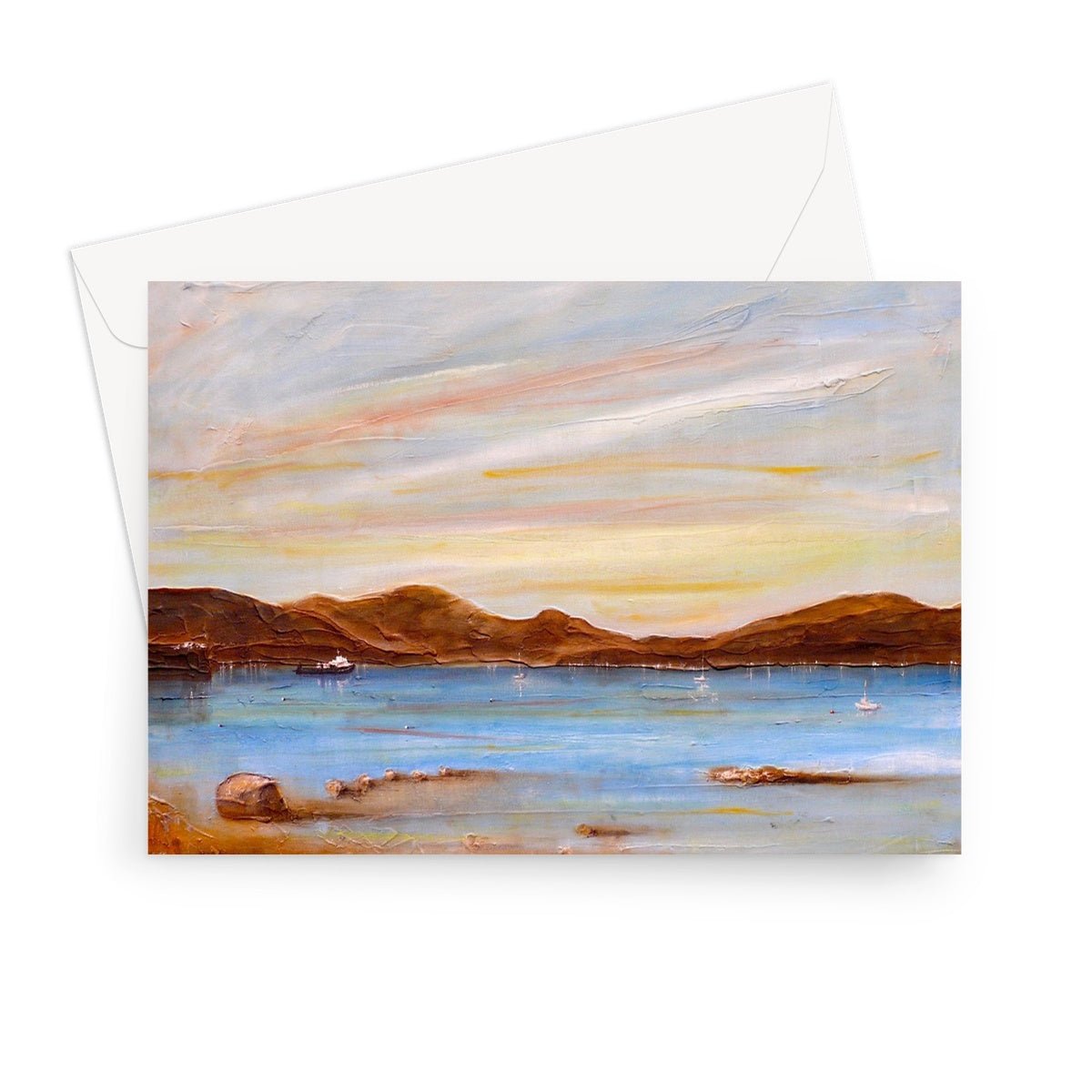 The Last Ferry To Dunoon Art Gifts Greeting Card-Greetings Cards-River Clyde Art Gallery-7"x5"-1 Card-Paintings, Prints, Homeware, Art Gifts From Scotland By Scottish Artist Kevin Hunter