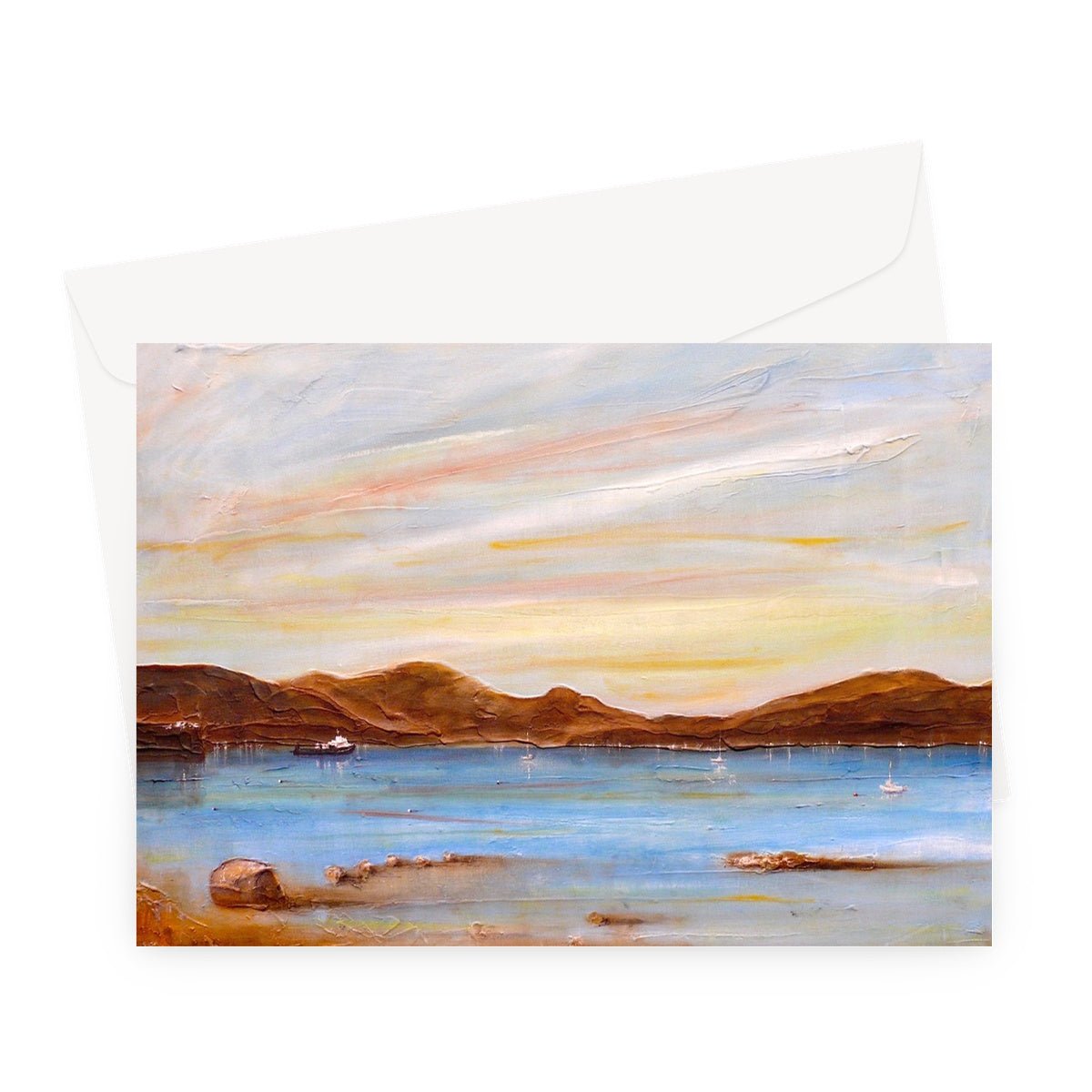 The Last Ferry To Dunoon Art Gifts Greeting Card-Greetings Cards-River Clyde Art Gallery-A5 Landscape-1 Card-Paintings, Prints, Homeware, Art Gifts From Scotland By Scottish Artist Kevin Hunter