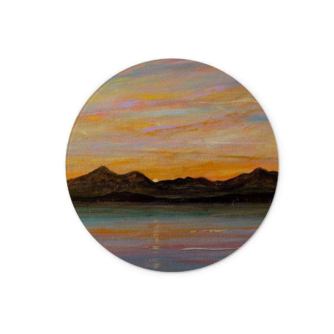 The Sleeping Warrior Arran Art Gifts Glass Chopping Board | Arran Art Gallery | Paintings, Prints, Homeware and Art Gifts From Scotland By Scottish Artist Kevin Hunter