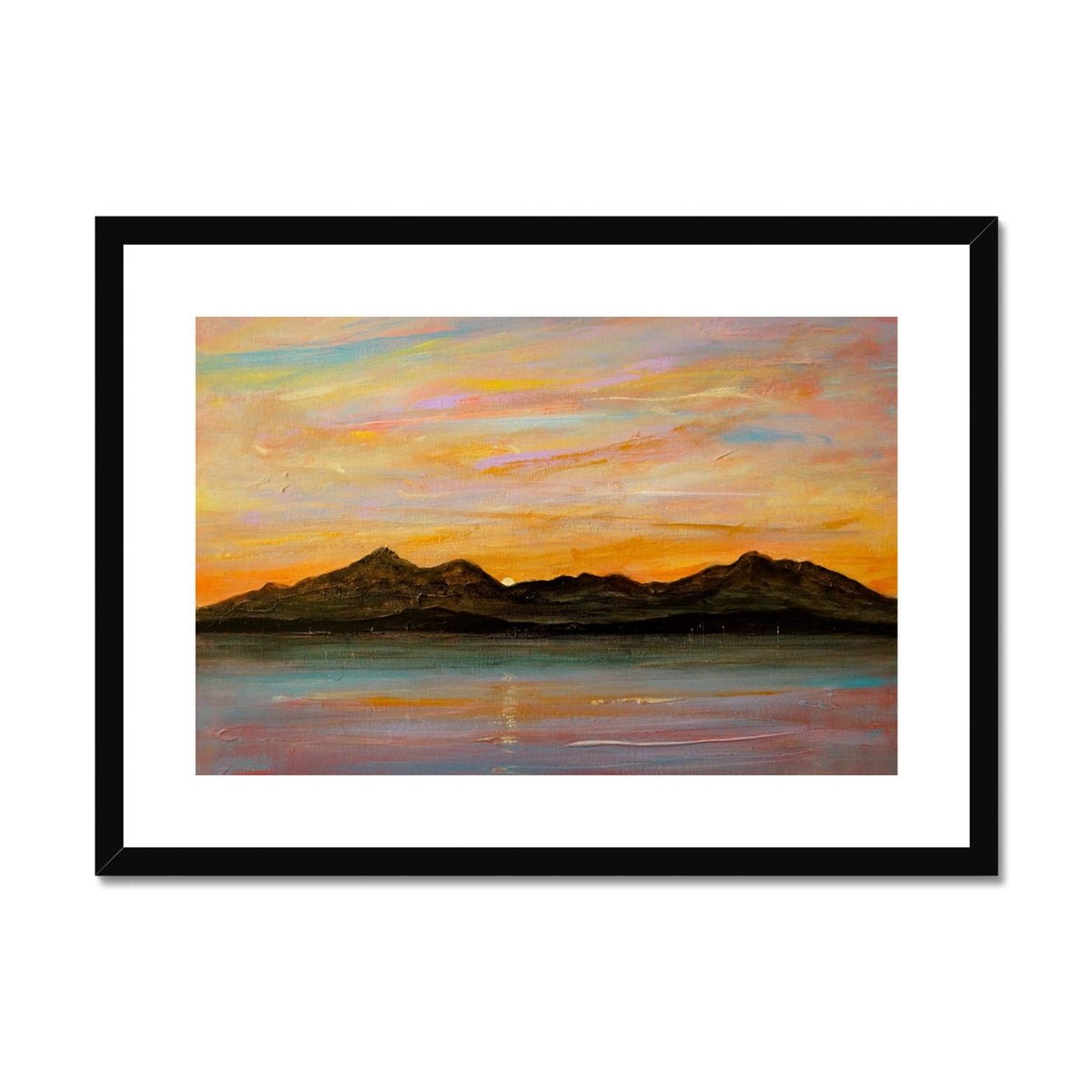 The Sleeping Warrior Arran Painting | Framed & Mounted Prints From Scotland-Framed & Mounted Prints-Arran Art Gallery-A2 Landscape-Black Frame-Paintings, Prints, Homeware, Art Gifts From Scotland By Scottish Artist Kevin Hunter