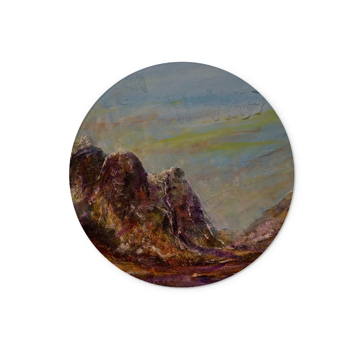 Three Sisters Glencoe Glass Chopping Board - Art Gallery Scotland Worldwide Shipping Scottish Prints and Landscape Paintings by Artist