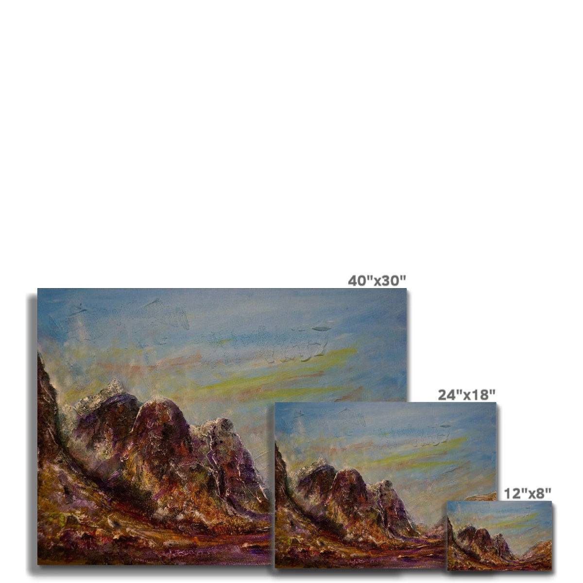 Three Sisters Glencoe Painting | Canvas From Scotland-Contemporary Stretched Canvas Prints-Glencoe Art Gallery-Paintings, Prints, Homeware, Art Gifts From Scotland By Scottish Artist Kevin Hunter