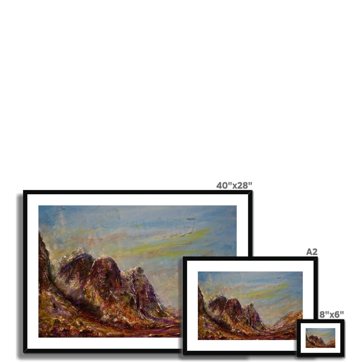 Three Sisters Glencoe Painting | Framed & Mounted Prints From Scotland-Framed & Mounted Prints-Glencoe Art Gallery-Paintings, Prints, Homeware, Art Gifts From Scotland By Scottish Artist Kevin Hunter