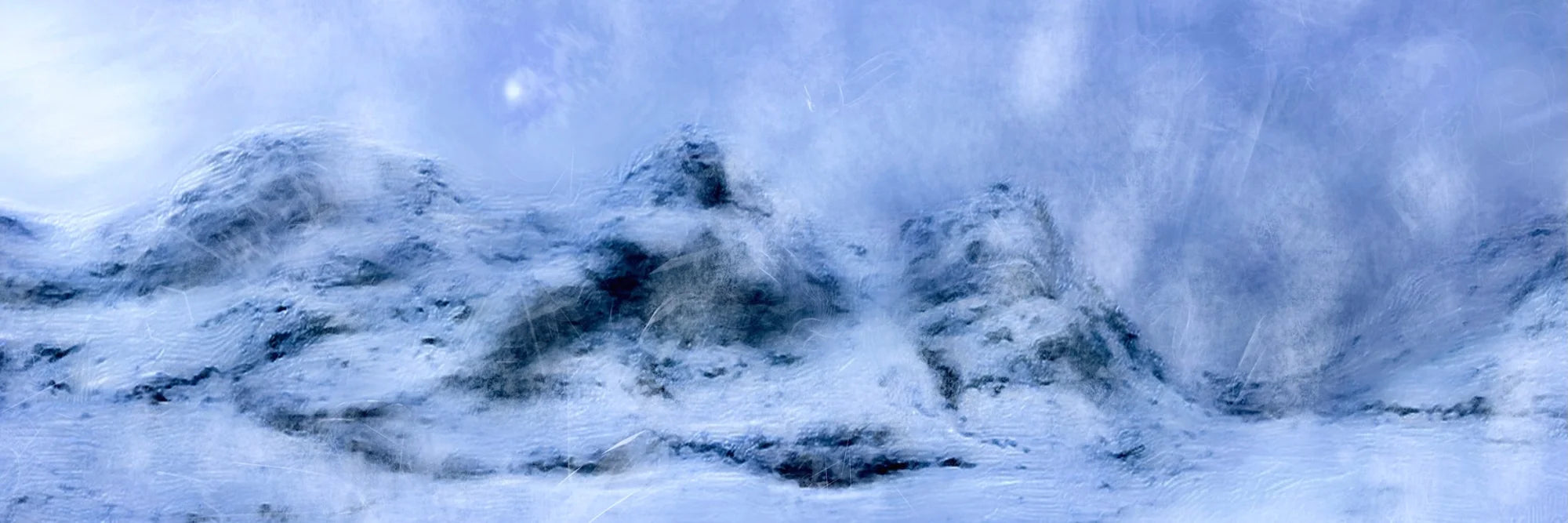 Three Sisters Snow Glencoe Original Panoramic Painting on Canvas - Art Gallery Scotland Worldwide Shipping Paintings and Prints by Artist