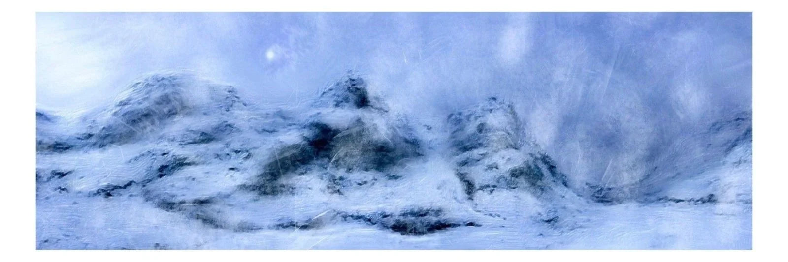 Three Sisters Snow Glencoe Panoramic Prints - Art Gallery Scotland Worldwide Shipping Snow-covered Mountains Hazy Paintings and by Artist