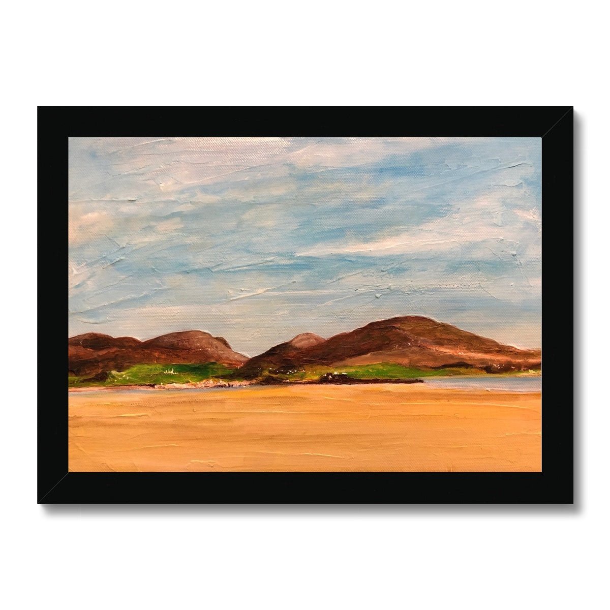 Uig Sands Lewis Painting | Framed Prints From Scotland-Framed Prints-Hebridean Islands Art Gallery-A4 Landscape-Black Frame-Paintings, Prints, Homeware, Art Gifts From Scotland By Scottish Artist Kevin Hunter