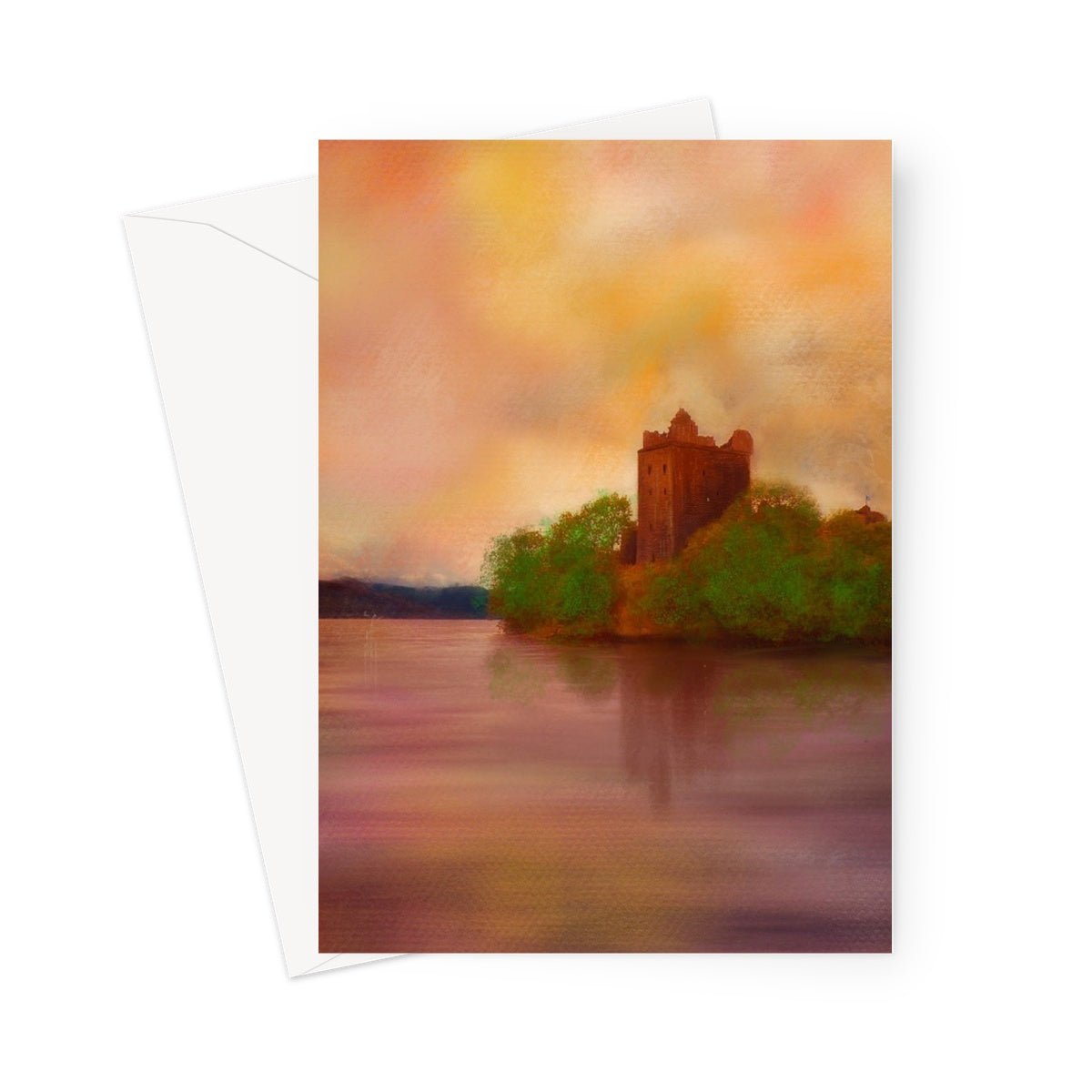 Urquhart Castle Art Gifts Greeting Card-Greetings Cards-Historic & Iconic Scotland Art Gallery-5"x7"-10 Cards-Paintings, Prints, Homeware, Art Gifts From Scotland By Scottish Artist Kevin Hunter