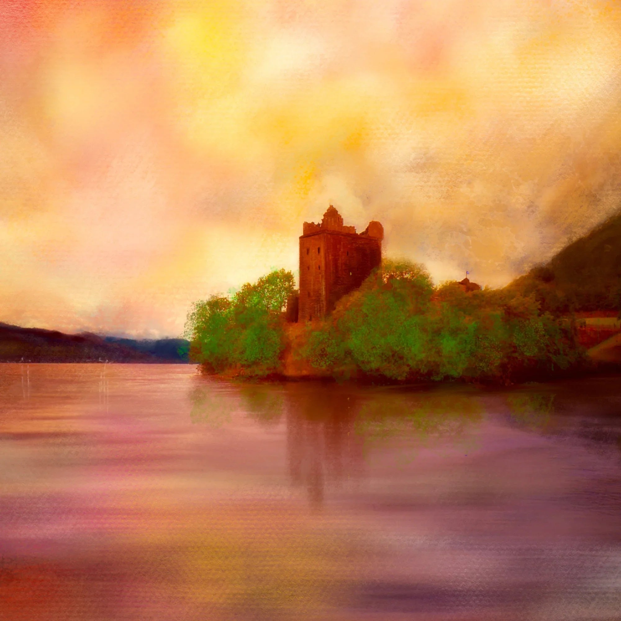 Urquhart Castle Dusk | Scotland in your Pocket - Historic & Iconic Art Gallery Worldwide Shipping Castle Lake Sunset Scottish Castles