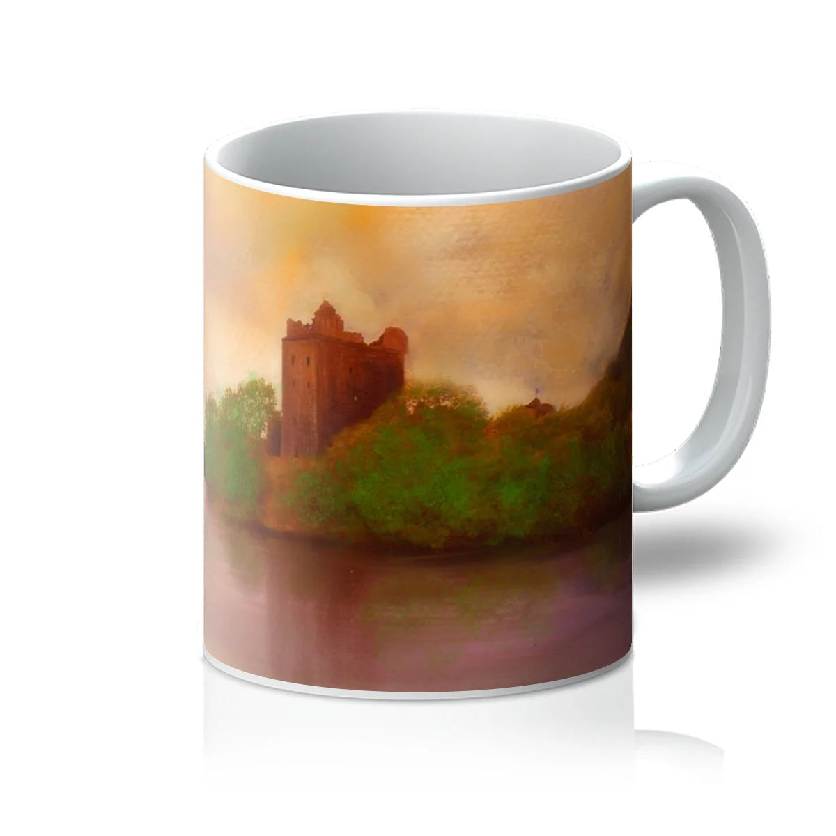 Urquhart Castle Dusk Mug - Historic & Iconic Art Gallery Scotland Worldwide Shipping White Ceramic Mug Scottish Castles Paintings and Fine