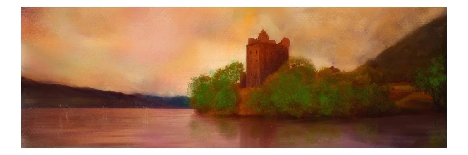 Urquhart Castle and Loch Ness Original Panoramic Painting - Scottish Artist Historic & Iconic Art Gallery Scotland