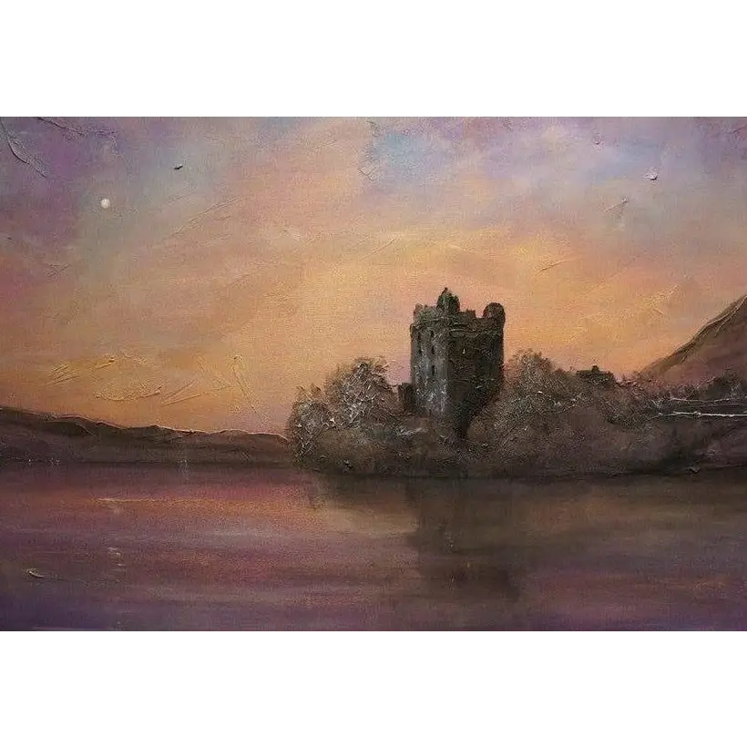 Dark stone castle ruin at night, perfect for Urquhart Castle Moonlight moonlight art prints from a Scottish artist