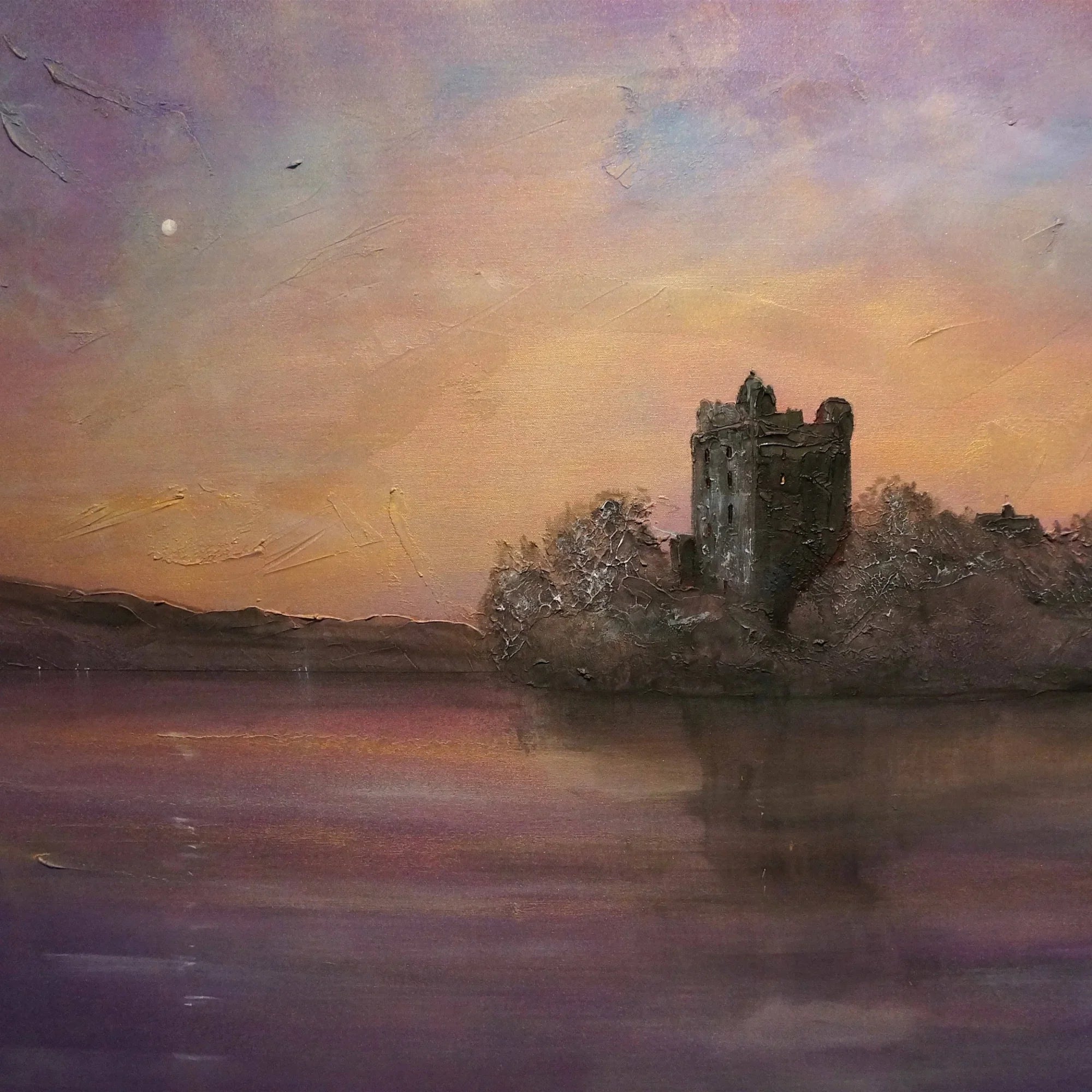 Urquhart Castle Moonlight Wooden Art Block - Historic & Iconic Gallery Scotland Worldwide Shipping Castle Island Lake Scottish Castles