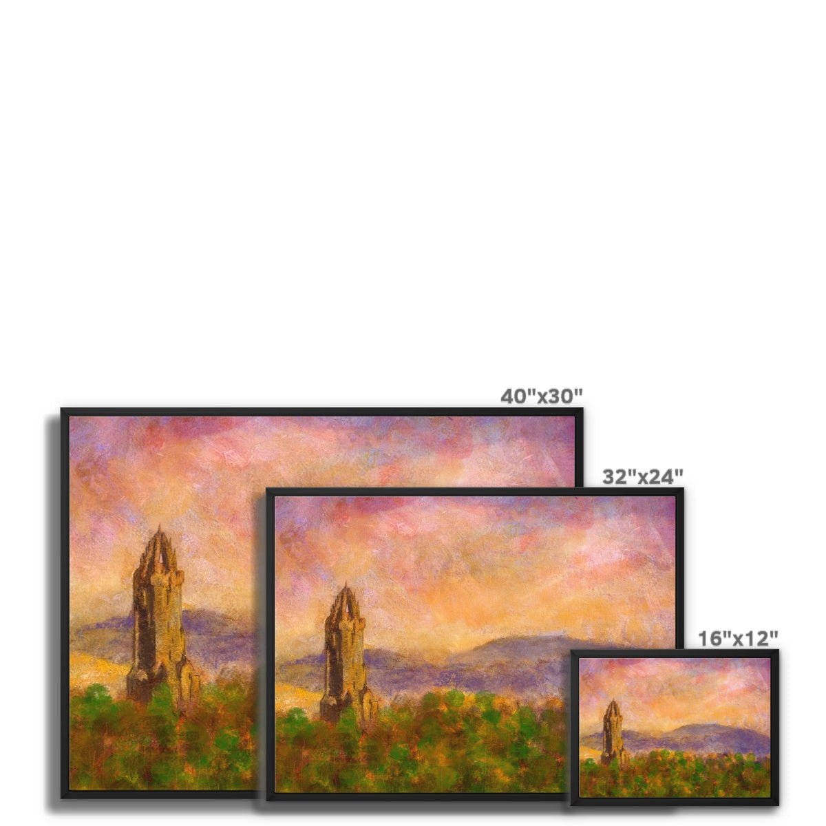 Wallace Monument Dusk Painting | Framed Canvas From Scotland-Floating Framed Canvas Prints-Historic & Iconic Scotland Art Gallery-Paintings, Prints, Homeware, Art Gifts From Scotland By Scottish Artist Kevin Hunter