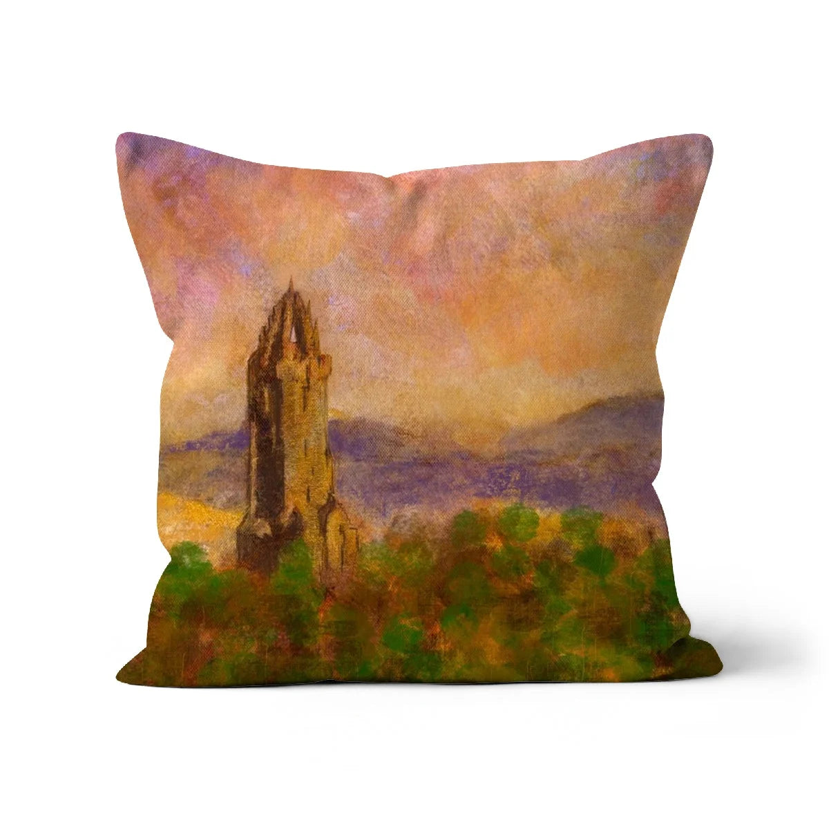 Wallace Monument Dusk Cushion - Historic & Iconic Art Gallery Scotland Worldwide Shipping Square Decorative Pillow Scottish Castles