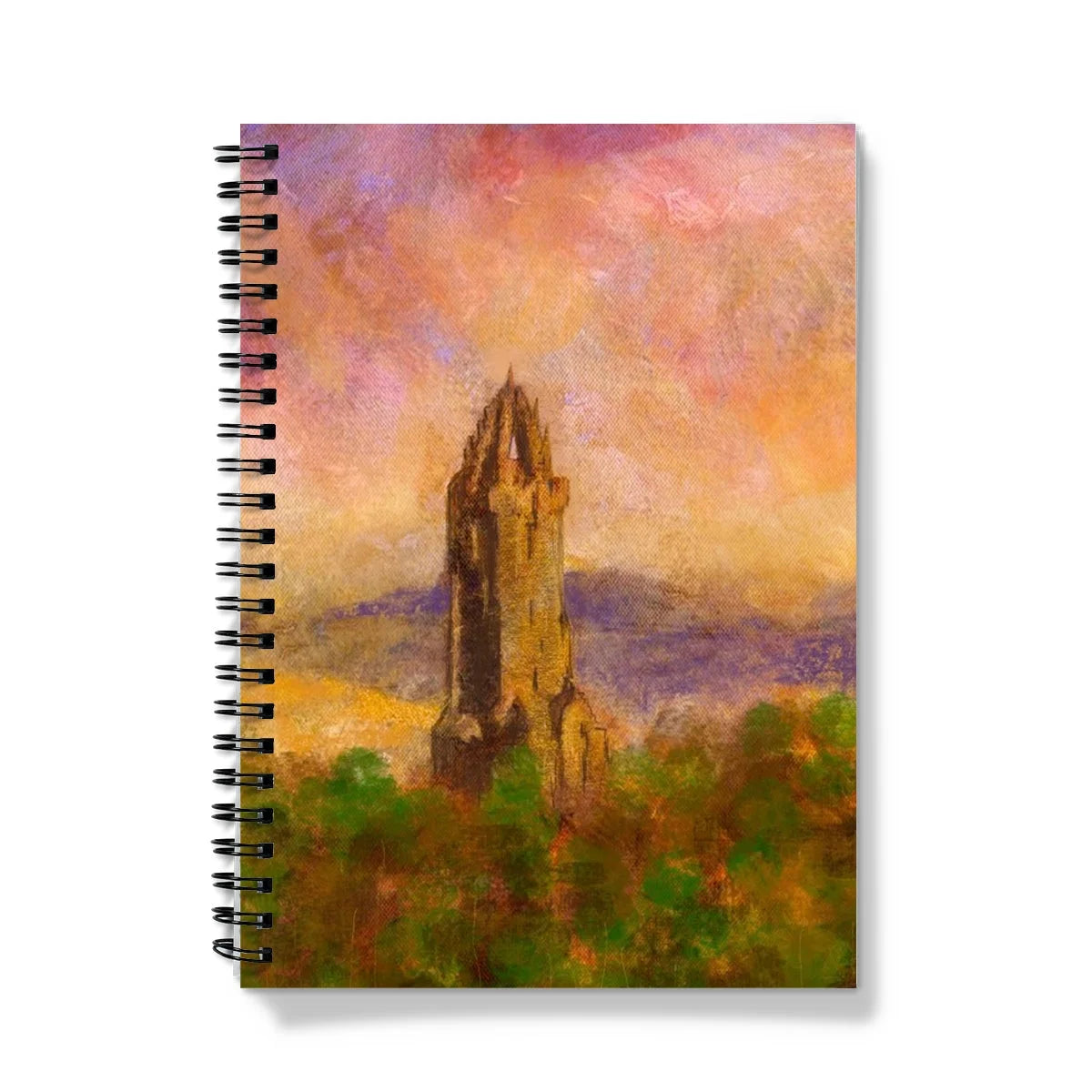 Wallace Monument Dusk Notebook - Historic & Iconic Art Gallery Scotland Worldwide Shipping Spiral-bound Notebook Painted Scottish Castles