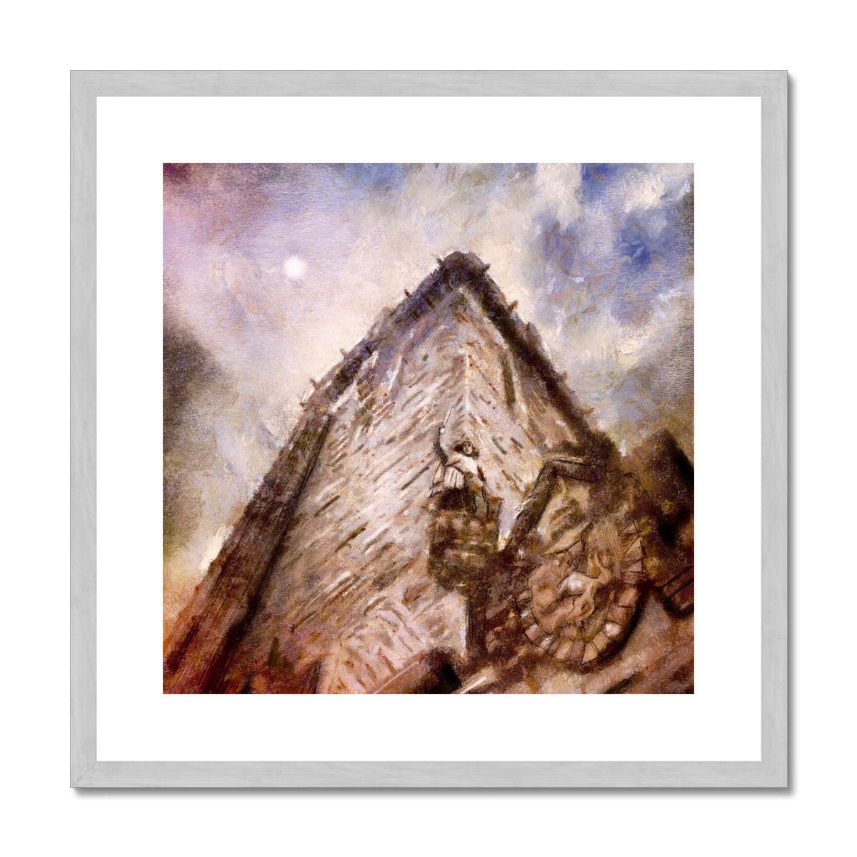 Wallace Monument Moonlight Painting | Antique Framed & Mounted Prints From Scotland-Antique Framed & Mounted Prints-Historic & Iconic Scotland Art Gallery-20"x20"-Silver Frame-Paintings, Prints, Homeware, Art Gifts From Scotland By Scottish Artist Kevin Hunter