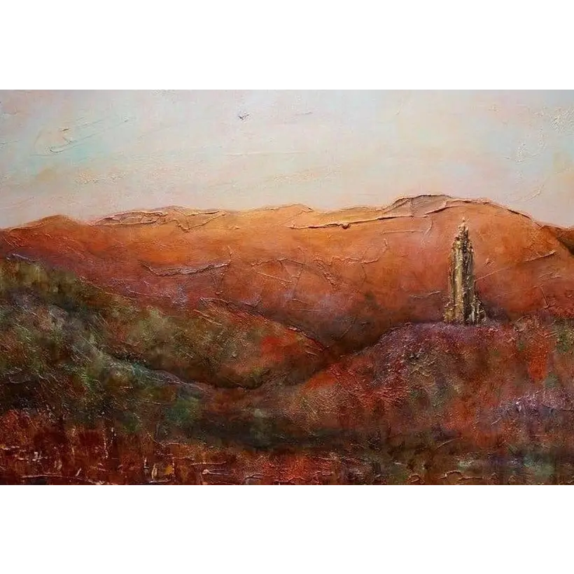Textured landscape painting of Wallace Monument illustrating Scottish memorial artwork and Scottish artist prints