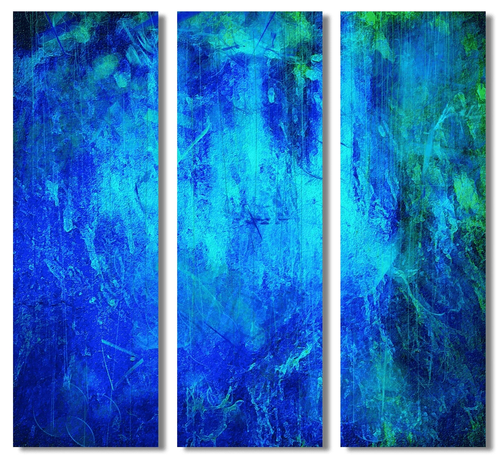 Waterfall Abstract Triptych | Statement Interior Wall Art from Scotland - & Impressionistic Gallery Worldwide Shipping Abstract Blue Green
